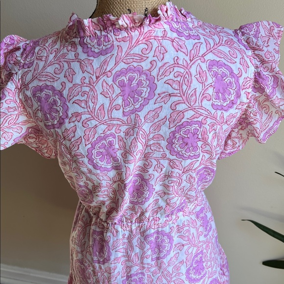 Oliphant Cinched Flirty Mini Dress in Malta Pink Cotton Tie Waist - Picture 10 of 14